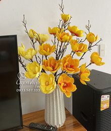 Hoa lụa, hoa giả Uyên shop, Bình Hoa Mộc Lan Vàng Cam