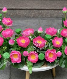 Hoa lụa, hoa giả Uyên shop, Hoa sen trang trí tượng Bác