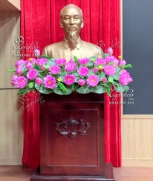 Hoa lụa, hoa giả Uyên shop, Hoa sen nghệ nhân trang trí tượng Bác