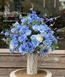 Hoa lụa, hoa giả Uyên shop, Lọ Hoa Lụa Tone Xanh