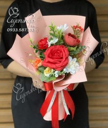 Hoa lụa, hoa giả Uyên shop, Bó Hoa Nhỏ Tone Đỏ