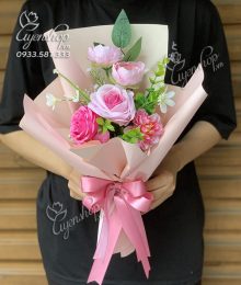 Hoa lụa, hoa giả Uyên shop, Bó Hoa Lụa Nhỏ Tone Hồng