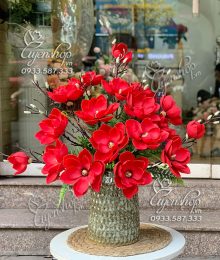 Hoa lụa, hoa giả Uyên shop, Bình Hoa Mộc Lan Đỏ
