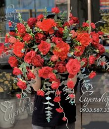 Hoa lụa, hoa giả Uyên shop, Lãng Hoa Bục Phát Biểu Tone Đỏ