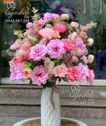 Hoa lụa, hoa giả Uyên shop, Lọ Hoa Tone Hồng