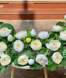 Hoa lụa, hoa giả Uyên shop, Hoa Sen Trắng Trang Trí Tượng Bác