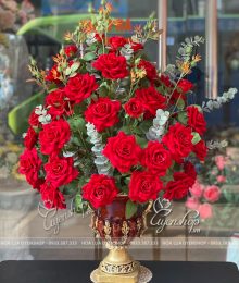 Hoa lụa, hoa giả Uyên shop, Bình Hồng Nhung Đỏ