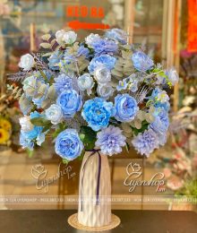 Hoa lụa, hoa giả Uyên shop, Bình Hoa Lụa Tone Xanh