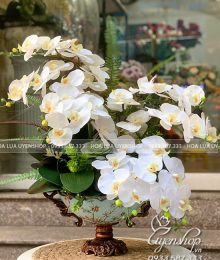 Hoa lụa, hoa giả Uyên shop, Sang Trọng Cùng Lan Hồ Điệp Trắng