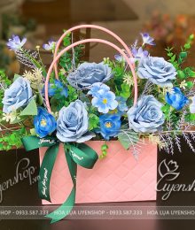 Hoa lụa, hoa giả Uyên shop, Túi Hoa Lụa Tone Xanh