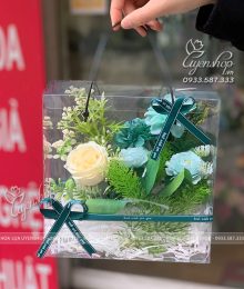 Hoa lụa, hoa giả Uyên shop, Hộp Hoa Tone Xanh