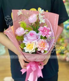 Hoa lụa, hoa giả Uyên shop, Bó Hoa Lụa Nhỏ Tone Hồng