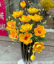 Hoa lụa, hoa giả Uyên shop, Bình Mộc Lan Cam