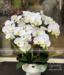 Hoa lụa, hoa giả Uyên shop, Chậu Lan Hồ Điệp Trắng