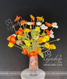 Hoa lụa, hoa giả Uyên shop, Lọ Hoa Poppy Phòng Khách