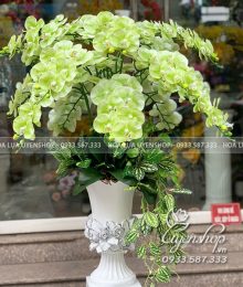 Hoa lụa, hoa giả Uyên shop, Bình Hoa Lan Hồ Điệp Xanh Cốm Lớn
