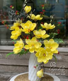 Hoa lụa, hoa giả Uyên shop, Bình Mộc Lan Vàng Phòng Khách