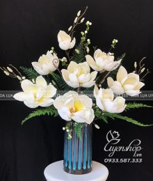 Hoa lụa, hoa giả Uyên shop, Bình Mộc Lan Trắng Nhỏ