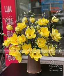 Hoa lụa, hoa giả Uyên shop, Bình Hoa Mộc Lan Vàng Phòng Khách