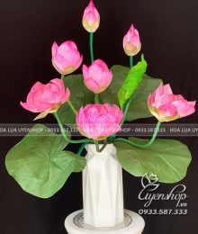 Hoa lụa, hoa giả Uyên shop, Bình Sen Hồng Nghệ Nhân