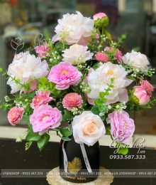 Bình Hoa Mẫu Đơn Tone Hồng Hoa lụa, hoa giả Uyên shop, Bình Hoa Mẫu Đơn Tone Hồng