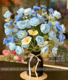 Bình Hoa Lụa Tone Xanh Hoa lụa, hoa giả Uyên shop, Bình Hoa Lụa Tone Xanh