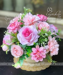 Lọ Hoa Lụa Nhỏ Để Bàn Tone Hồng Hoa lụa, hoa giả Uyên shop, Lọ Hoa Lụa Nhỏ Để Bàn Tone Hồng