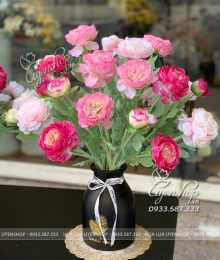 Bình Hoa Trà Mao Lương Để Bàn Hoa lụa, hoa giả Uyên shop, Bình Hoa Trà Mao Lương Để Bàn