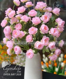 Hoa lụa, hoa giả Uyên shop, Bình Hoa Trà Chuông Tone Hồng