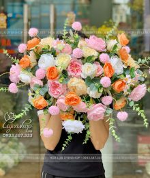Lãng Hoa Bục Phát Biểu, Bục Nói Nhỏ Tone Hồng Pastel Hoa lụa, hoa giả Uyên shop, Lãng Hoa Bục Phát Biểu, Bục Nói Nhỏ Tone Hồng Pastel
