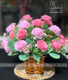 Lọ Hoa Cúc Nhỏ Tone Hồng Hoa lụa, hoa giả Uyên shop, Lọ Hoa Cúc Nhỏ Tone Hồng