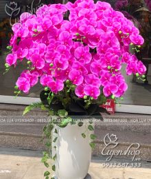 Chậu Lan Tím Để Sảnh Chờ Hoa lụa, hoa giả Uyên shop, Chậu Lan Tím Để Sảnh Chờ