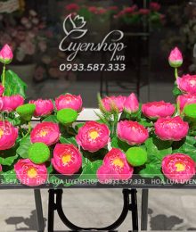 Hoa lụa, hoa giả Uyên shop, Lãng Hoa Sen Hồng Trang Trí Bục Tượng Bác 80cm