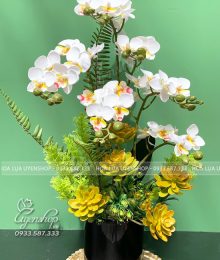 Chậu Lan Tiểu Hồ Điệp Nhỏ Hoa lụa, hoa giả Uyên shop, Chậu Lan Tiểu Hồ Điệp Nhỏ