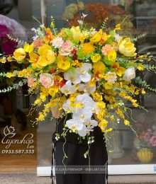 Hoa lụa, hoa giả Uyên shop, Lãng Hoa Bục Phát Biểu Tone Vàng