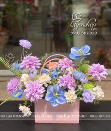 Hoa lụa, hoa giả Uyên shop, Giỏ Hoa Lụa Nhỏ