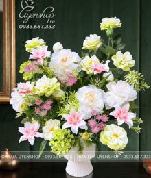 Hoa lụa, hoa giả Uyên shop, Bình Hoa Nghệ Thuật Để Bàn