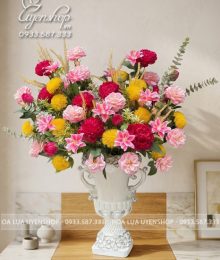 Hoa lụa, hoa giả Uyên shop, Bình Hoa Mẫu Đơn Trang Trí Phòng Khách
