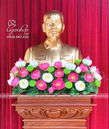 Hoa lụa, hoa giả Uyên shop, Hoa Sen Trang Trí Bục Tượng Bác
