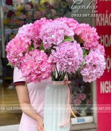 Hoa lụa, hoa giả Uyên shop, Bình Hoa Cẩm Tú Cầu Phòng Khách