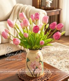 Hoa lụa, hoa giả Uyên shop, Lọ Hoa Tulip Nhỏ  Tone Hồng
