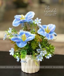 Hoa lụa, hoa giả Uyên shop, Lọ Hoa Tulip Nhỏ Để Bàn