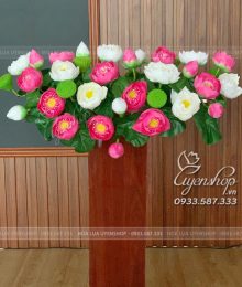 Hoa lụa, hoa giả Uyên shop, Lãng Hoa Sen Trang Trí Bục Phát Biểu