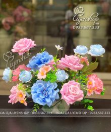 Hoa lụa, hoa giả Uyên shop, Lọ Hoa Lụa Để Bàn