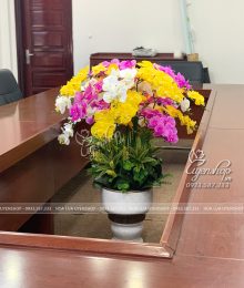 Hoa lụa, hoa giả Uyên shop, Bình Lan Hồ Điệp Mix Màu Trang Trí Phòng Họp, Hội Nghị