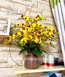 Hoa lụa, hoa giả Uyên shop, Bình Hoa Lan Tiểu Hồ Điệp Vàng
