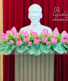 Hoa lụa, hoa giả Uyên shop, Lãng Hoa Sen Quan Âm Trang Trí Tượng Bác