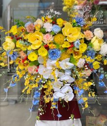 Hoa lụa, hoa giả Uyên shop, Lãng Hoa Bục Phát Biểu Tone Vàng