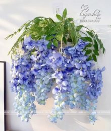 Hoa lụa, hoa giả Uyên shop, Giỏ Hoa Tử Đằng Rủ Màu Xanh