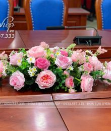 Hoa lụa, hoa giả Uyên shop, Lãng Hoa Bàn Họp Tone Hồng